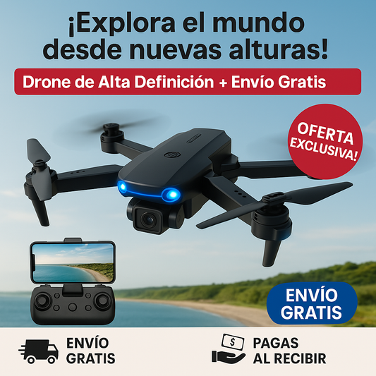 Dron Compacto con Cámara Doble, Conexión WiFi y Vuelo Estabilizado en Tiempo Real.
